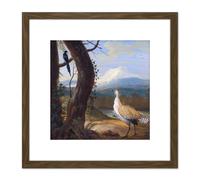 Artery8 Agricola Bustard Magpie Exotic Landscape Painting 8X8 Inch Square Wooden Framed Wall Art Print Picture with Mount in Brown Artery8 Brown