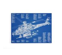 Artery8 AH 64d Apache Attack Helicopter Canvas Wall Art Print in Blue | Size: W18" x H24" Artery8 Blue W18" x H24"