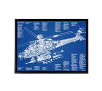 Artery8 AH 64d Apache Attack Helicopter Framed Canvas Wall Art Print in Blue | Size: W12" x H16" Artery8 Blue W12" x H16"