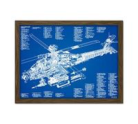 Artery8 AH-64D Apache Attack Helicopter Military Patent Plan Artwork Framed Wall Art Print 18X24 Inch