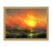 Aivazovsky Ivan The Ninth Wave Marine Painting Artwork Framed Wall Art Print A4 Artery8 Light Oak One Size