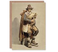 Artery8 Albert Edelfelt Bagpiper Watercolour Portrait Blank Art Greeting Card