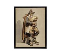 Artery8 Albert Edelfelt Bagpiper Watercolour Portrait Framed Canvas Art Print in Beige | Size: W24" x H32" Artery8 Beige W24" x H32"