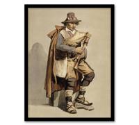 Artery8 Albert Edelfelt Bagpiper Watercolour Portrait Framed Wall Art Print in Beige | Size: A4 Artery8 Beige A4