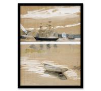 Artery8 Albert Edelfelt Seascape View From the Pier Framed Wall Art Print in Brown | Size: A4 Artery8 Brown A4