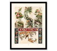 Artery8 Albert Racinet Framed Wall Art Chinese Patterns of Birds & Flowers in White | Size: A4 Artery8 White A4