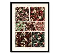 Artery8 Albert Racinet Framed Wall Art Print Pink Green Floral Patterns | Size: A4 Artery8 Pink A4