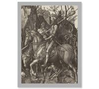 Artery8 Albrecht Durer Knight Death Devil A4 Artwork Framed Wall Art Print in Light Grey Artery8 Light Grey