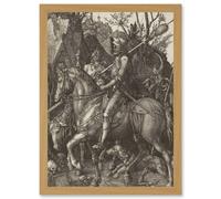 Artery8 Albrecht Durer Knight Death Devil A4 Artwork Framed Wall Art Print in Light Oak Artery8 Light Oak
