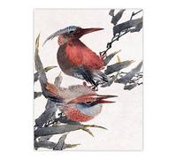 Artery8 Album of Sketches Birds 1841 Vintage Wall Art Print Hokusai in Red | Size: W18" x H24" Artery8 Red W18" x H24"