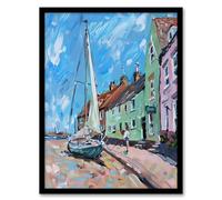 Artery8 Aldeburgh Harbour Acrylic Painting Sailboat Living Room Artwork Framed Wall Art Print A4