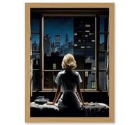 Artery8 Alfred Hitchcock Rear Window Inspired Hyperrealist Painting Watching Neighbours at Night Artwork Framed Wall Art Print A4