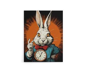 Artery8 Alice Adventures In Wonderland White Rabbit Canvas Wall Art Print 24X32: Iconic rushing figure portrayed in expressive tones, classic image of wonder and haste
