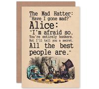 Artery8 Alice in Wonderland Bonkers Mad Hatter Birthday Greetings Card in Beige Artery8 Beige