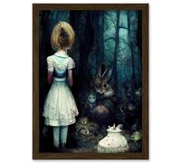 Alice In Wonderland Fantasy Forest Friends Artwork Framed Wall Art Print A4 Artery8 Brown One Size