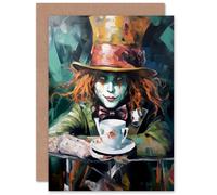 Artery8 Alice in Wonderland Mad Hatter Tea Party for Him or Her Man Woman Birthday Thank You Congratulations Blank Art Greeting Card