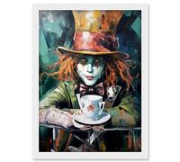 Artery8 Alice in Wonderland Mad Hatter Tea Party Portrait Artwork Framed A3 Wall Art Print