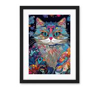 Artery8 Alice in Wonderland Original Cheshire Cat Colourful Psychedelic Floral Pattern Artwork Framed Wall Art Print 18X24 Inch