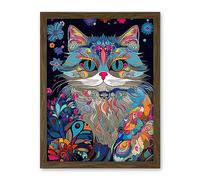 Artery8 Alice in Wonderland Original Cheshire Cat Colourful Psychedelic Floral Pattern Artwork Framed Wall Art Print 18X24 Inch