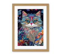 Artery8 Alice in Wonderland Original Cheshire Cat Colourful Psychedelic Floral Pattern Artwork Framed Wall Art Print 18X24 Inch