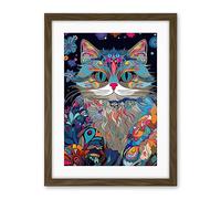 Artery8 Alice in Wonderland Original Cheshire Cat Colourful Psychedelic Floral Pattern Artwork Framed Wall Art Print 18X24 Inch