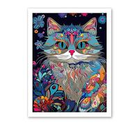 Artery8 Alice in Wonderland Original Cheshire Cat Colourful Psychedelic Floral Pattern Artwork Framed Wall Art Print 18X24 Inch