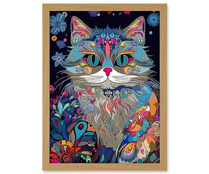 Artery8 Alice in Wonderland Original Cheshire Cat Colourful Psychedelic Floral Pattern Artwork Framed A3 Wall Art Print