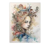Artery8 Alice In Wonderland Portrait Watercolour Illustration Whimsical Magical Adventure Painting Extra Large XL Wall Art Poster Print