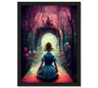 Doppelganger33 LTD Alice In Wonderland Through Looking Glass Enchanted Pink Forest Artwork Framed Wall Art Print A4