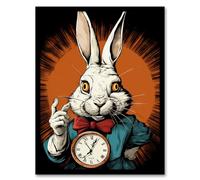Wall Art Print Alice In Wonderland Time White Rabbit I'm Late Important Date Whimsical Magical Adventure Painting Art Framed Artery8 Red A4