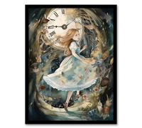 Artery8 Alice In Wonderland Watercolour Down The Rabbit Hole Whimsical Magical Adventure Painting Artwork Framed Wall Art Print 18X24 Inch