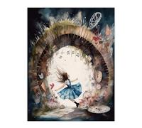 Artery8 Alice In Wonderland Watercolour Rabbit Hole Whimsical Magical Adventure Painting Extra Large XL Wall Art Poster Print