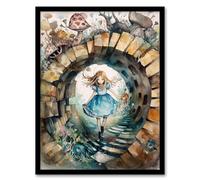 Artery8 Alice In Wonderland Watercolour Through The Looking Glass Whimsical Magical Adventure Painting Artwork Framed Wall Art Print A4
