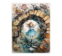 Wall Art Print Alice In Wonderland Watercolour Through The Looking Glass Whimsical Magical Adventure Painting Poster Artery8 Beige W24 inch x H32 inch