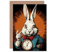Artery8 Alice in Wonderland White Rabbit I'm Late for Him or Her Man Woman Birthday Thank You Congratulations Blank Art Greeting Card