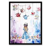 Artery8 Alice Wonderland Mad Hatter Tea Party Watercolour Living Room Artwork Framed Wall Art Print A4