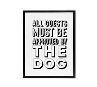 Artery8 All Guests Must Be Approved By The Dog Funny Framed Canvas Wall Art in White | Size: W24" x H32" Artery8 White W24" x H32"