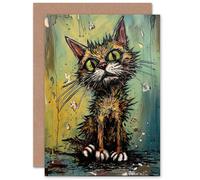 Artery8 Alley Cat Stray Scruffy Moggie Oil Painting Him or Her Greeting Card Artery8 Multicolor