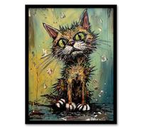 Artery8 Alley Cat Stray Scruffy Moggie Painting By Tom Jones Art Print Framed Poster Wall Decor 12x16 inch