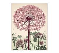 Wall Art Print Allium Flower Blooms Linocut Painting Pink Green Wildflower Spring Field Nature Colourful Bright Floral Modern Artwork Poster Artery8 Pink W24 inch x H32 inch