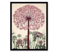 Artery8 Allium Flower Blooms Linocut Painting Pink Green Wildflower Spring Field Nature Colourful Bright Floral Modern Artwork Artwork Framed Wall Art Print 18X24 Inch