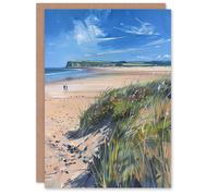 Artery8 Alnmouth Beach Painting Spring Coastal England Birthday Art Card in Blue Artery8 Blue