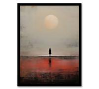 Artery8 Alone With The Sea Minimalist Misty Seascape Sunset Framed Wall Art Print - A4 Size
