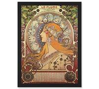 Artery8 Alphonse Mucha Art Nouveau Orange Gold Painting A4 Artwork Framed Wall Art Print