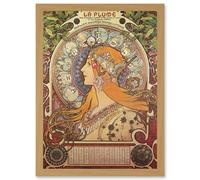 Alphonse Mucha Art Nouveau Orange Gold Painting A4 Artwork Framed Wall Art Print Artery8 Light Oak One Size