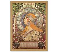 Artery8 Alphonse Mucha Art Nouveau Orange Gold Painting Artwork Framed A3 Wall Art Print