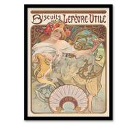 Artery8 Alphonse Mucha Framed Wall Art Biscuits Lefevre Utile Vintage Advert - A4 Size