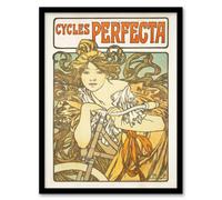Artery8 Alphonse Mucha Framed Wall Art Cycles Perfecta Vintage Bicycle Advert in Orange | Size: A4 Artery8 Orange A4