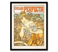 Artery8 Alphonse Mucha Framed Wall Art Cycles Perfecta Vintage Bicycle Advert in Orange | Size: A3 Artery8 Orange A3