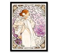 Artery8 Alphonse Mucha Framed Wall Art Lady of Camellias Theatre Portrait in Purple | Size: A4 Artery8 Purple A4